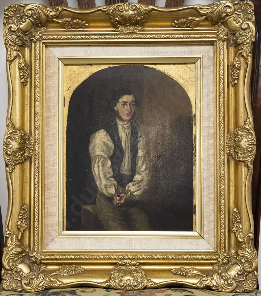 C. 19th Century European Portrait of Young Gentleman Holding Pipe Image 1++