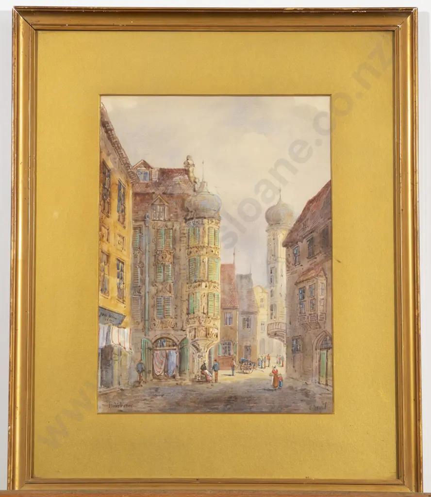 E. Nevil (British C.1880-1900) - Two Watercolor European City Scenes Image 1++