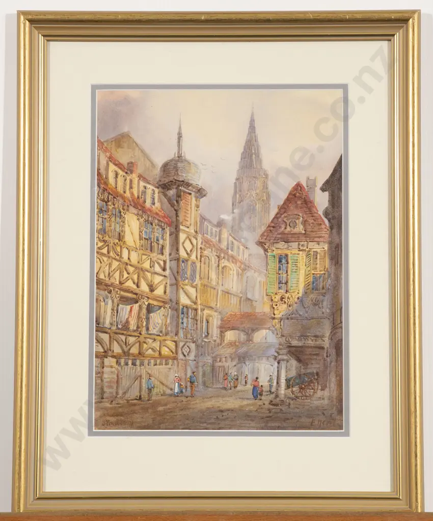 E. Nevil (British C.1880-1900) - Two Watercolor European City Scenes Image 1++