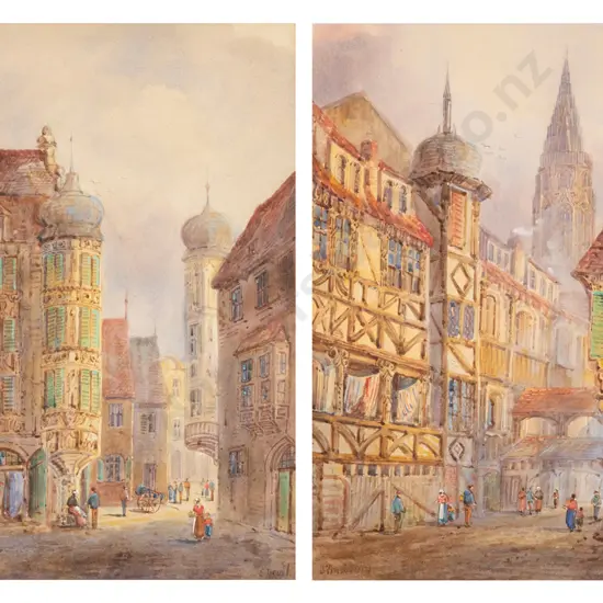 E. Nevil (British C.1880-1900) - Two Watercolor European City Scenes