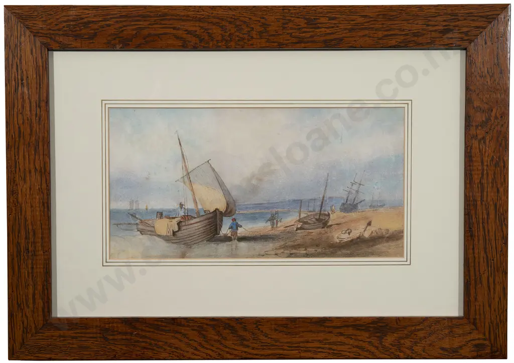 Watercolor Coastal Boat Scene Image 1++