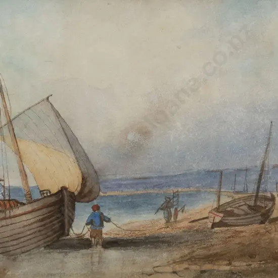 Watercolor Coastal Boat Scene