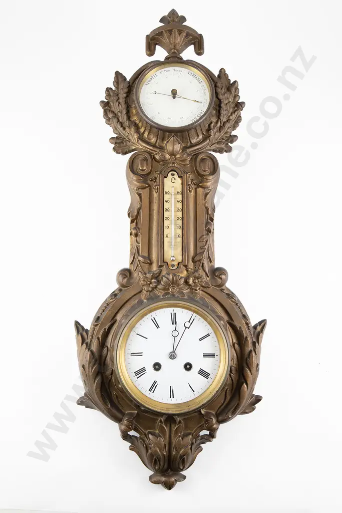 Late Vict Cast Metal Cased Clock Barometer Thermometer Image 1++