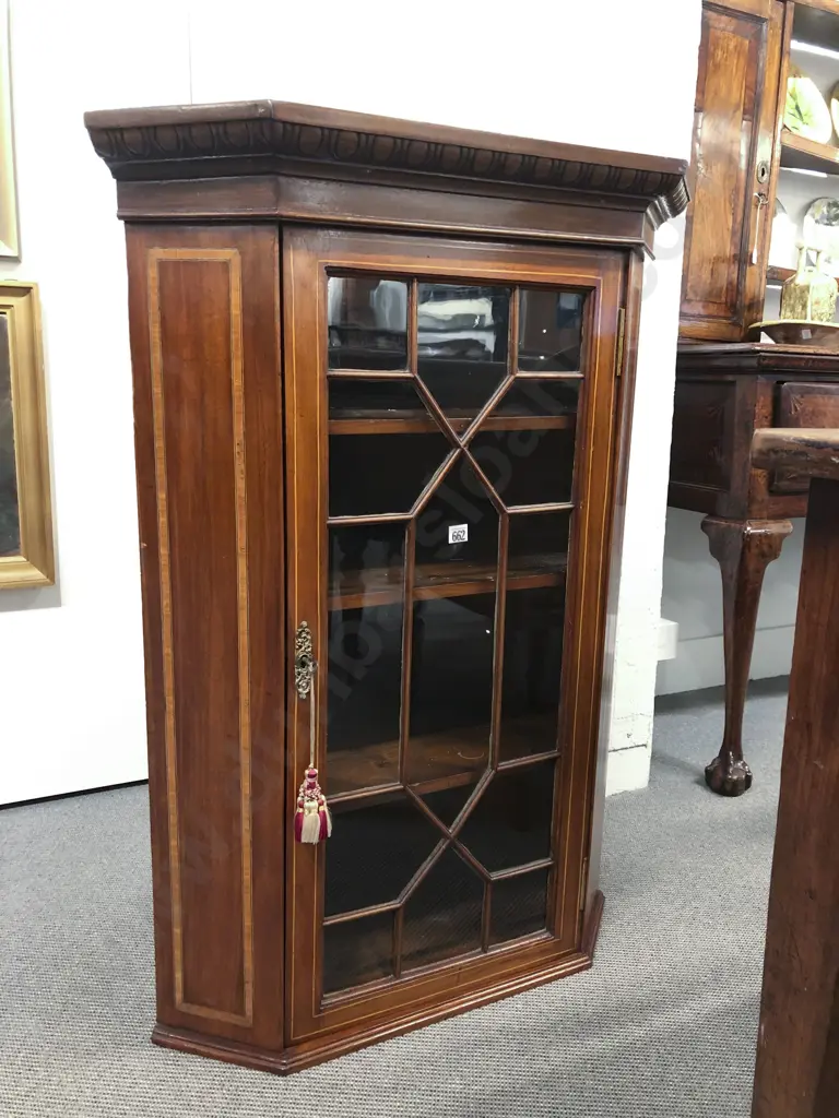 Edwardian Mahogany Sheraton Revival Hanging Corner Cupboard Image 1++
