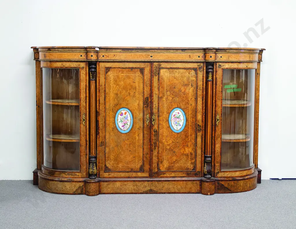 A Fine C19th Burr Walnut Amboyna Parquetry & Ormolu Credenza Image 1++