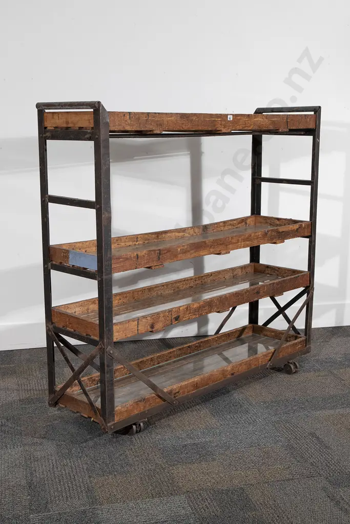 Ex Hannah's Shoe Factory Cast Metal and Pine Five Tier Trolley Image 1++
