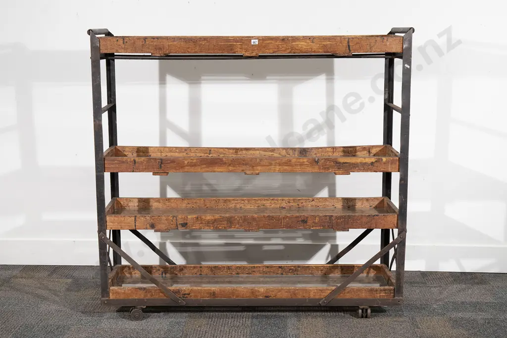 Ex Hannah's Shoe Factory Cast Metal and Pine Five Tier Trolley Image 1++
