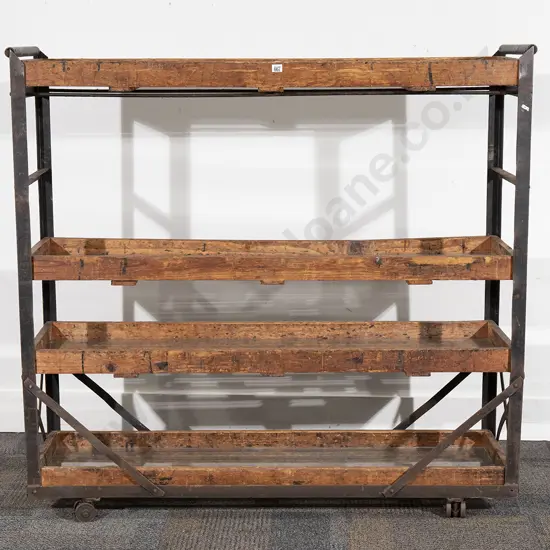 Ex Hannah's Shoe Factory Cast Metal and Pine Five Tier Trolley