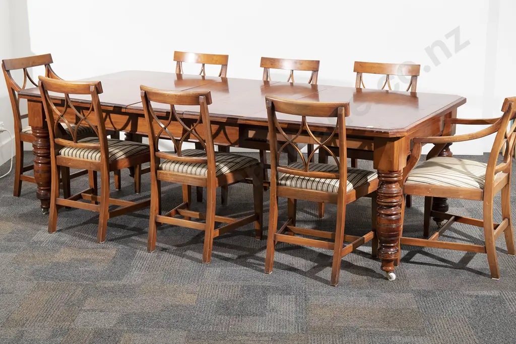 Late Victorian Stained Kauri Dining Table and Eight Chairs Image 1++