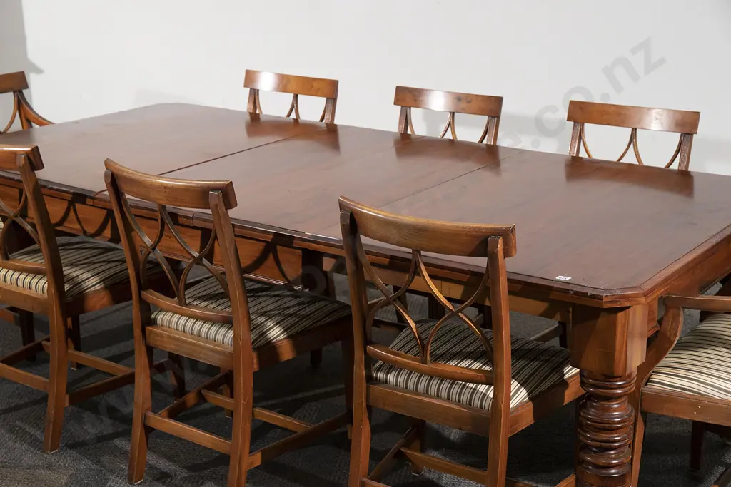 Late Victorian Stained Kauri Dining Table and Eight Chairs Image 1++