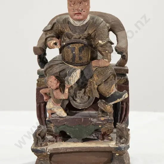 19th Century Chinese Painted Wooden Figure Group