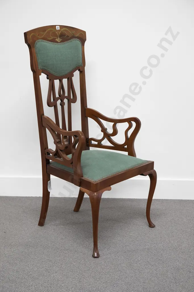 Art Nouveau Mahogany Open Armchair Image 1++