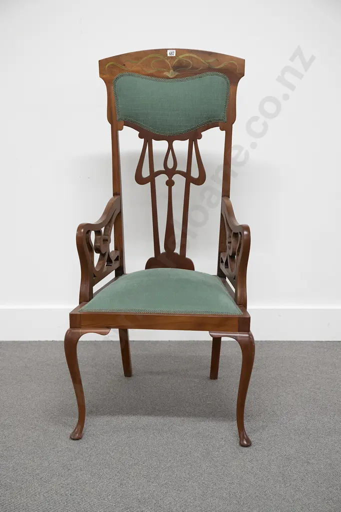 Art Nouveau Mahogany Open Armchair Image 1++