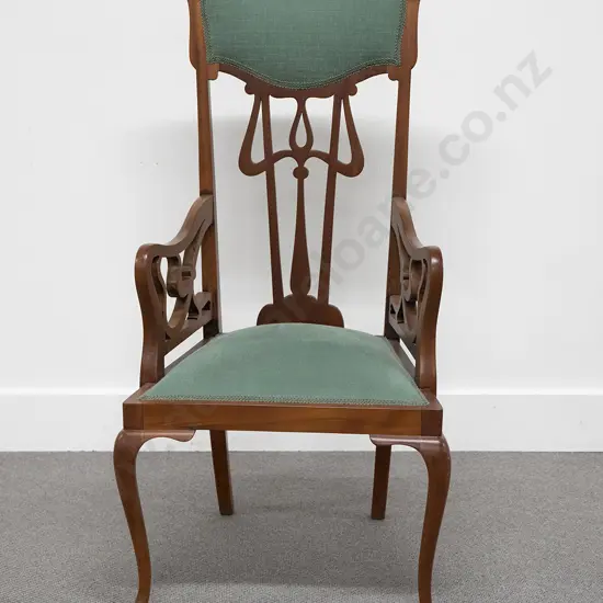 Art Nouveau Mahogany Open Armchair