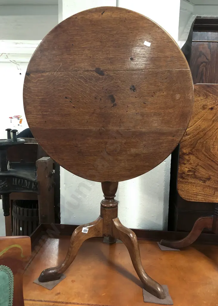 George III Oak Circular Snap Top Wine Table Image 1++