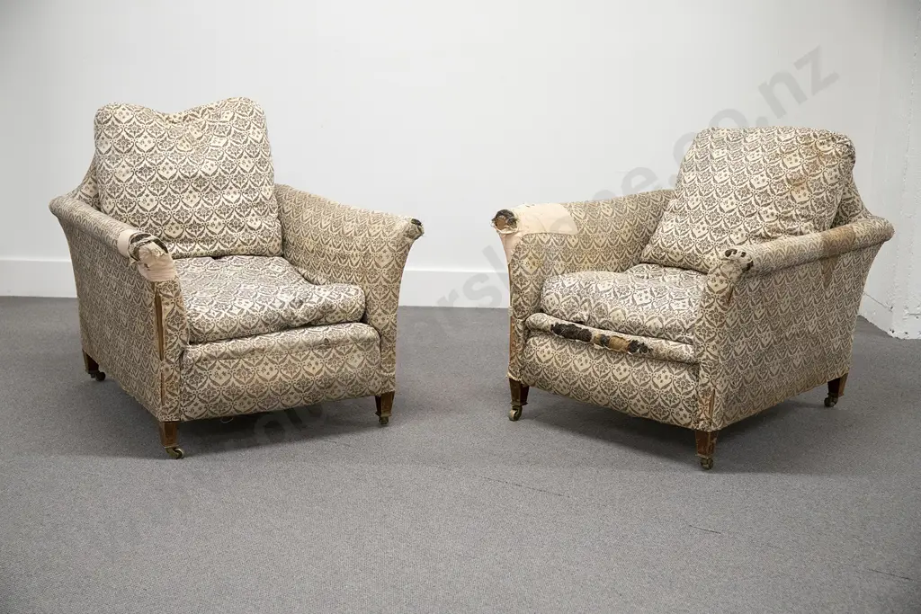 Exceptionally Rare Matched Pair of Howard & Sons Armchairs Image 1++