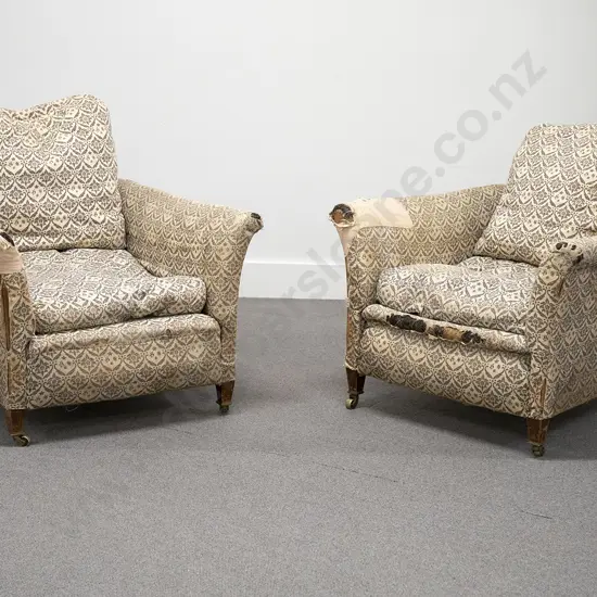 Exceptionally Rare Matched Pair of Howard & Sons Armchairs
