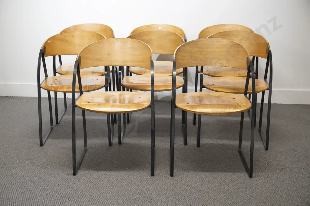 Set of Eight Plywood and Metal Chairs Designed for the Wellington Central Library in 1991 Image 1++