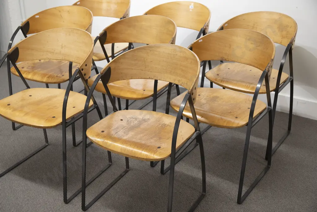 Set of Eight Plywood and Metal Chairs Designed for the Wellington Central Library in 1991 Image 1++