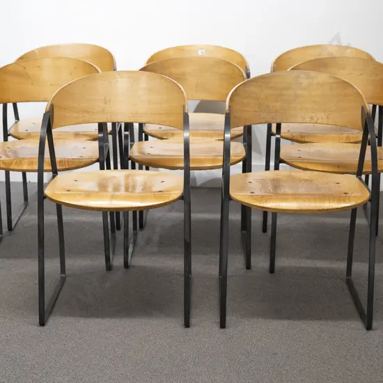 Set of Eight Plywood and Metal Chairs Designed for the Wellington Central Library in 1991