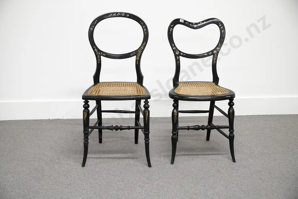 Two Vict Ebonized & MOP Inlaid Bedroom Chairs Image 1++