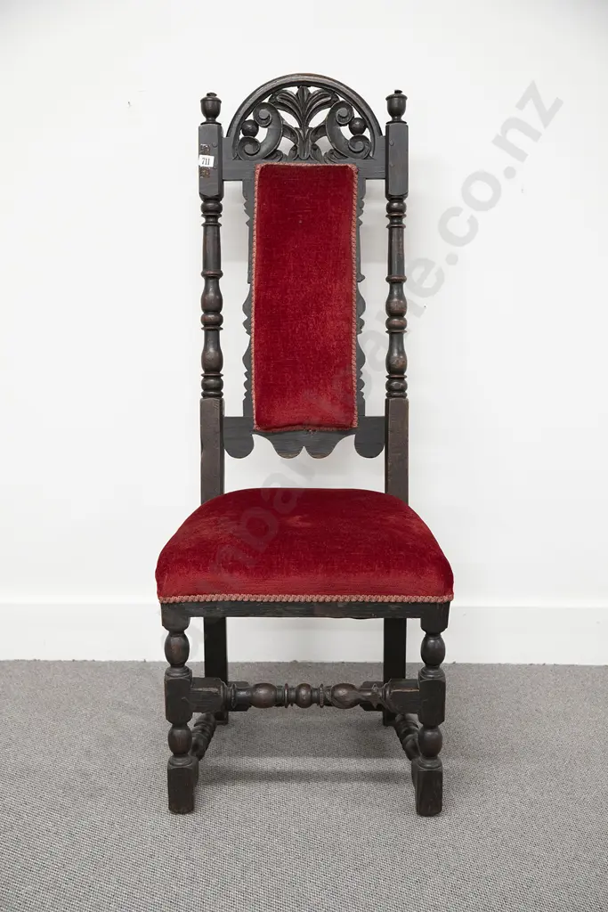 Wm & Mary Style Oak High Back Hall Chair Image 1++