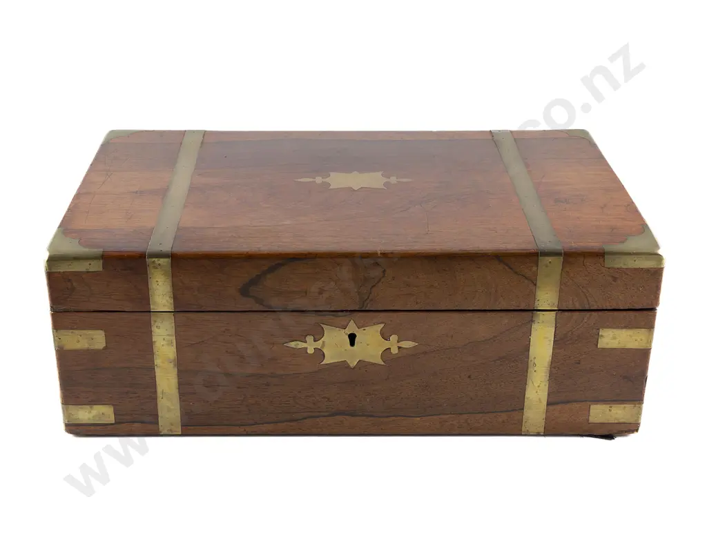 Early Vict Rosewood & Brass Bound Portable Writing Box Image 1++