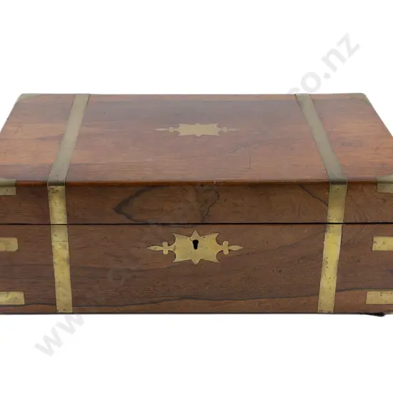 Early Vict Rosewood & Brass Bound Portable Writing Box