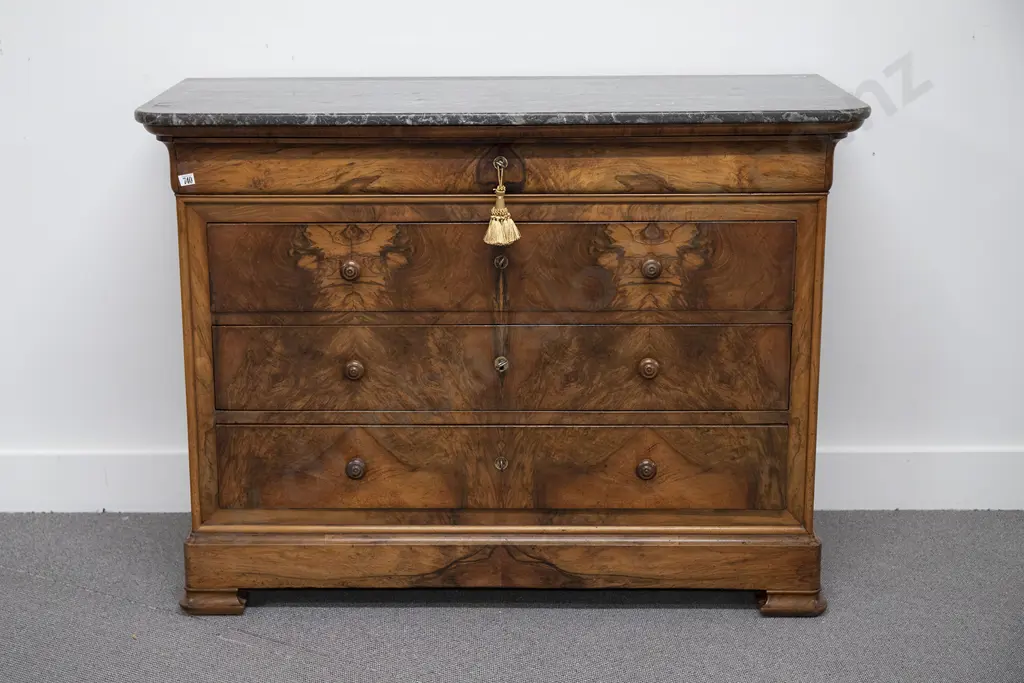 C19th French Walnut Marble Top Commode Image 1++