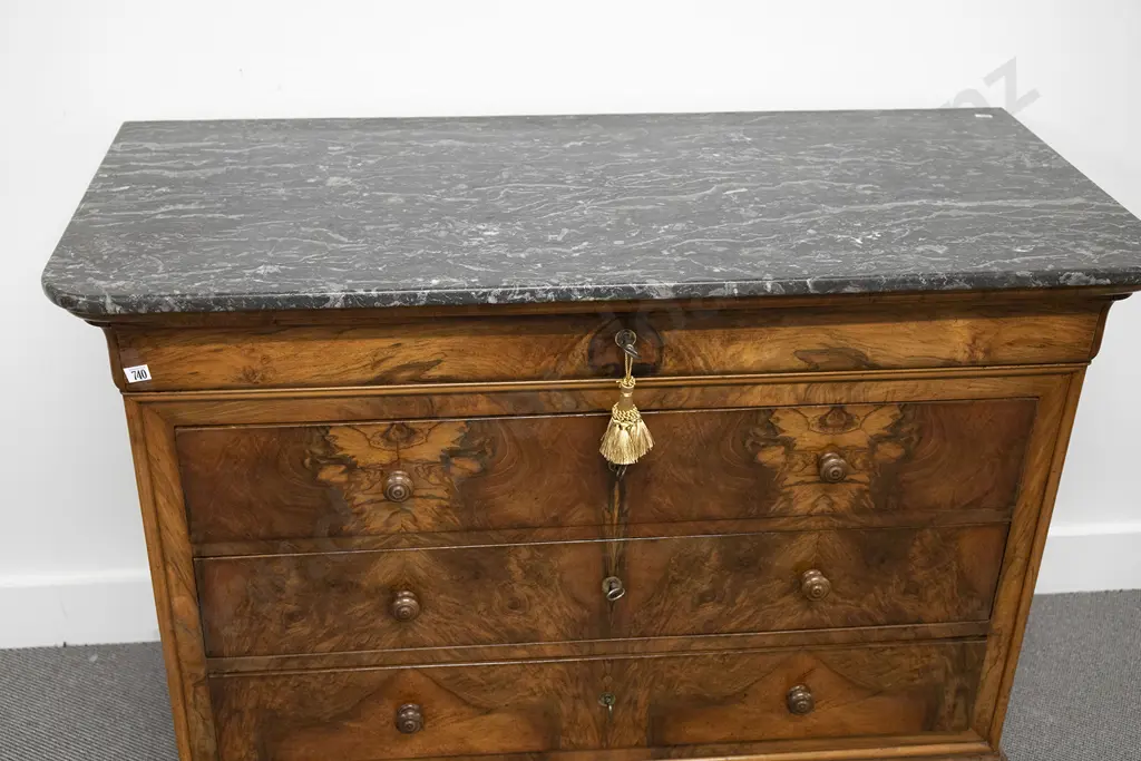 C19th French Walnut Marble Top Commode Image 1++