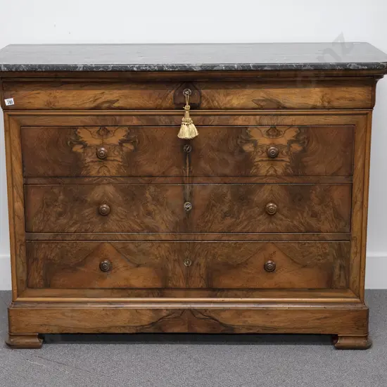 C19th French Walnut Marble Top Commode