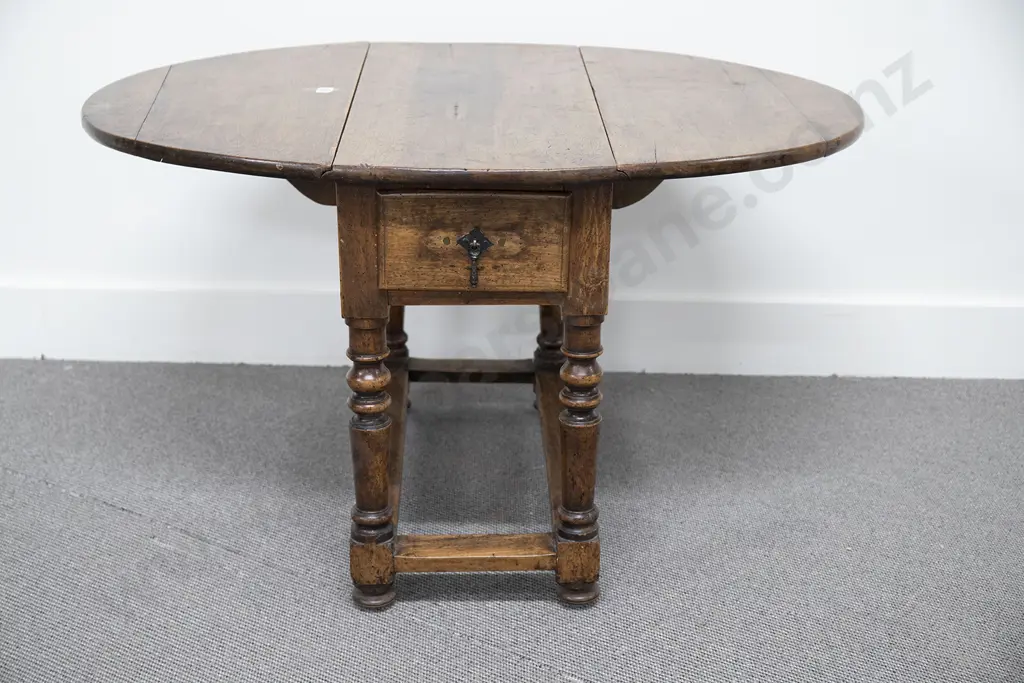 Small Early C18th French Provincial Walnut Oval Drop Leaf Table Image 1++