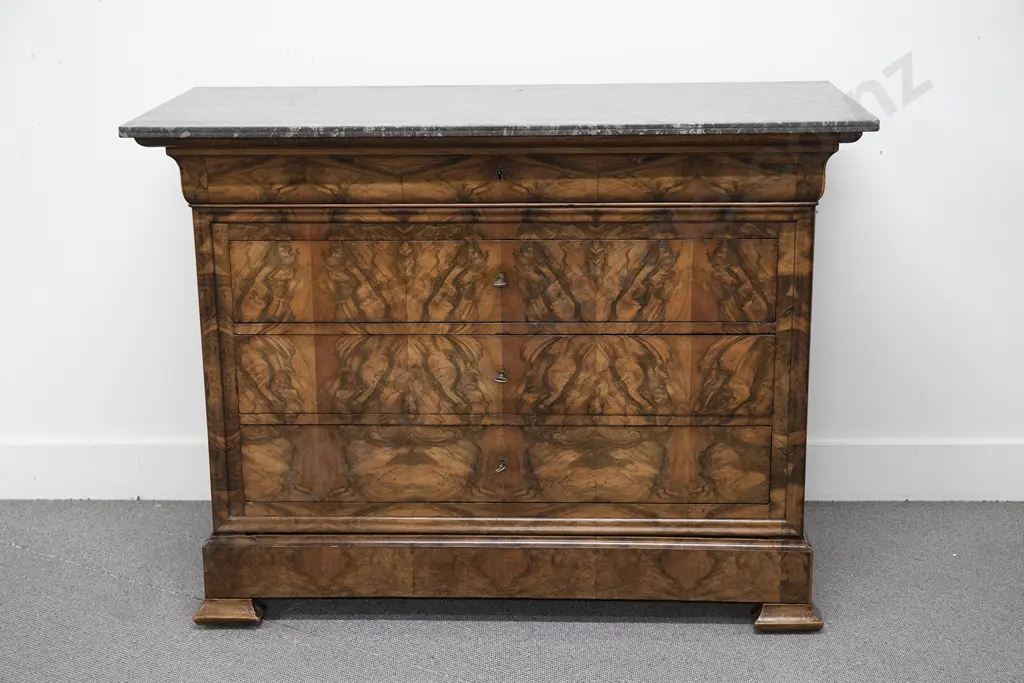 C19th French Walnut Marble Top Commode Image 1++
