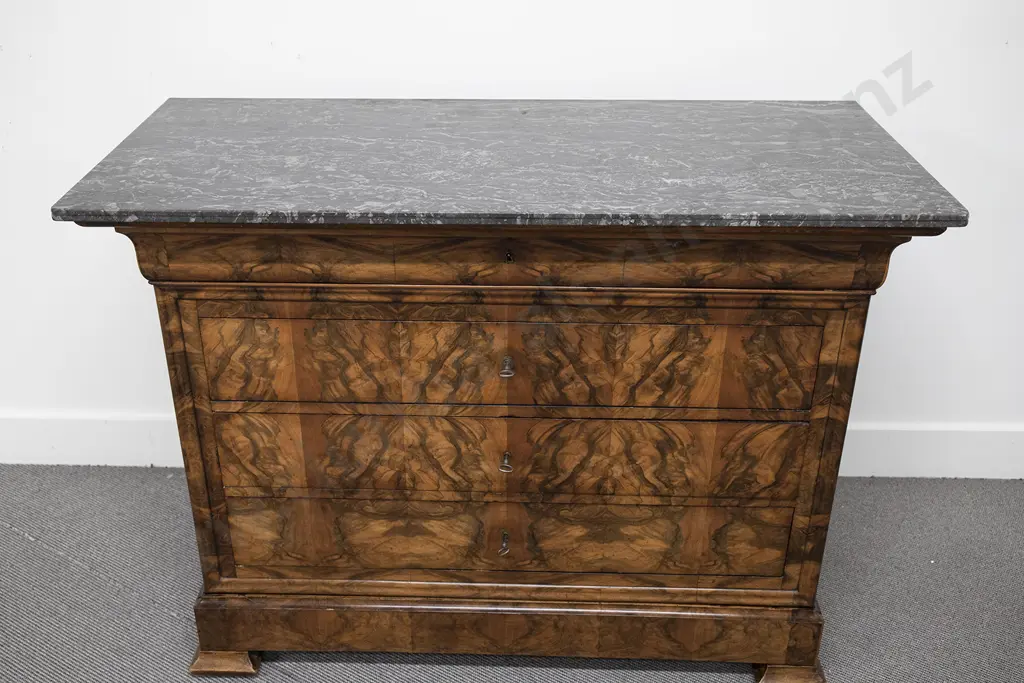 C19th French Walnut Marble Top Commode Image 1++