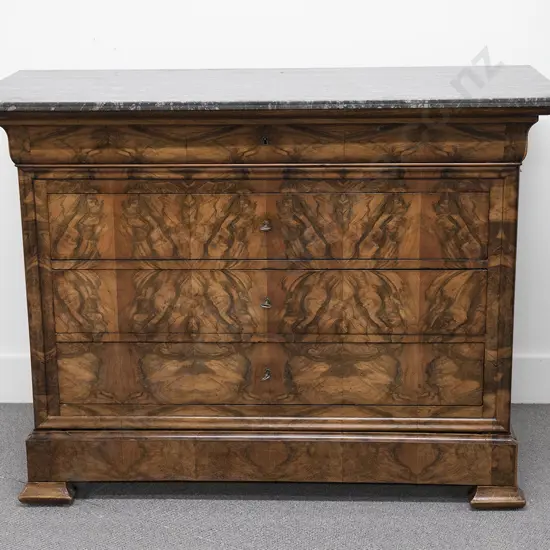 C19th French Walnut Marble Top Commode