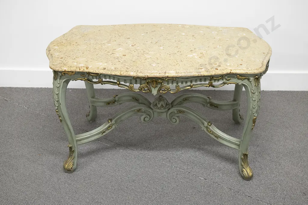 Green Painted & Gilded Marble Top Occasional Table Image 1++