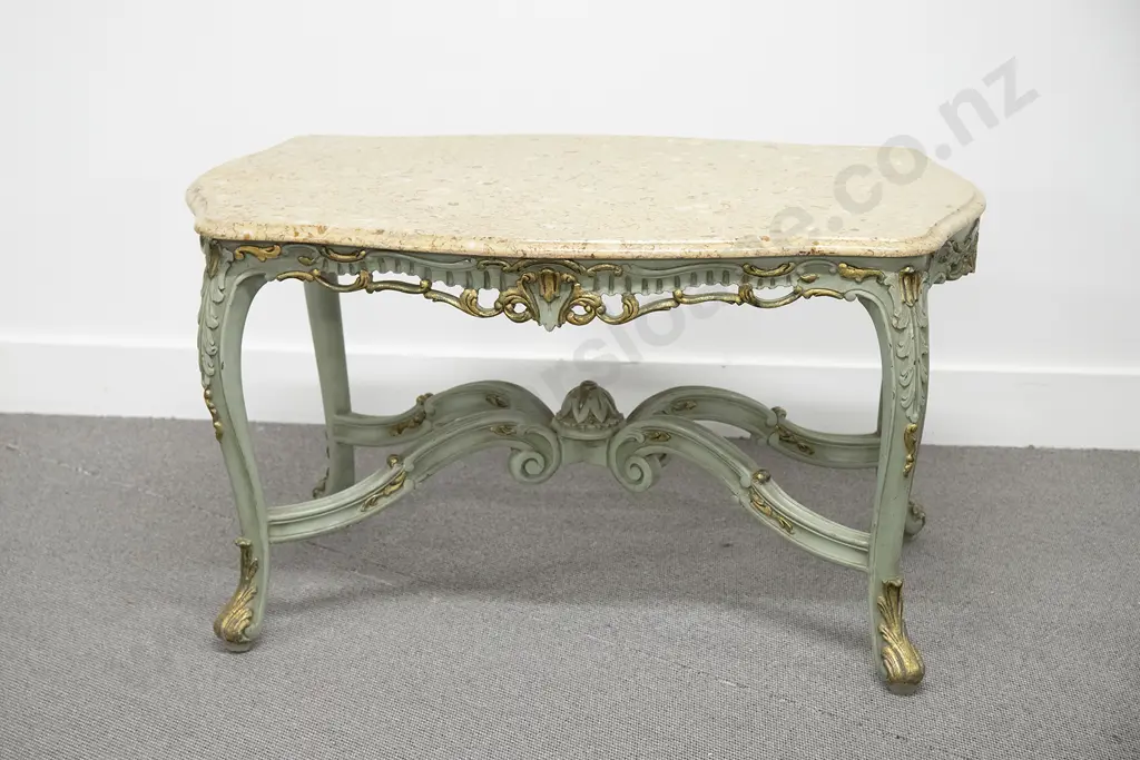 Green Painted & Gilded Marble Top Occasional Table Image 1++