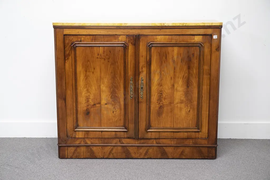 Early C19th French Fruitwood Marble Top Side Cabinet Image 1++