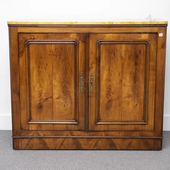 Early C19th French Fruitwood Marble Top Side Cabinet