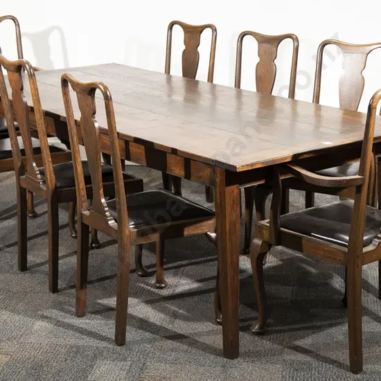 French Style Oak Farmhouse Table & 8 Chairs