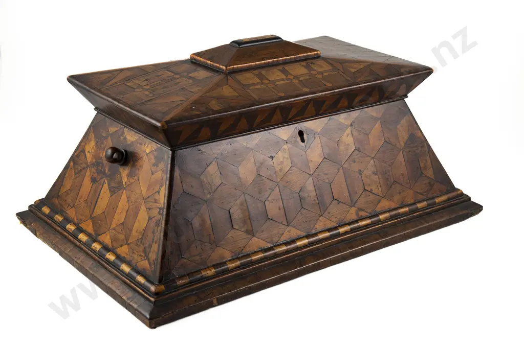 A Superb & Rare Vict Walnut & Parquetry Sideboard Tea Caddy Image 1++