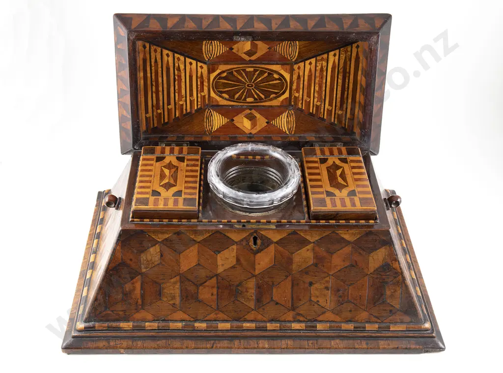 A Superb & Rare Vict Walnut & Parquetry Sideboard Tea Caddy Image 1++