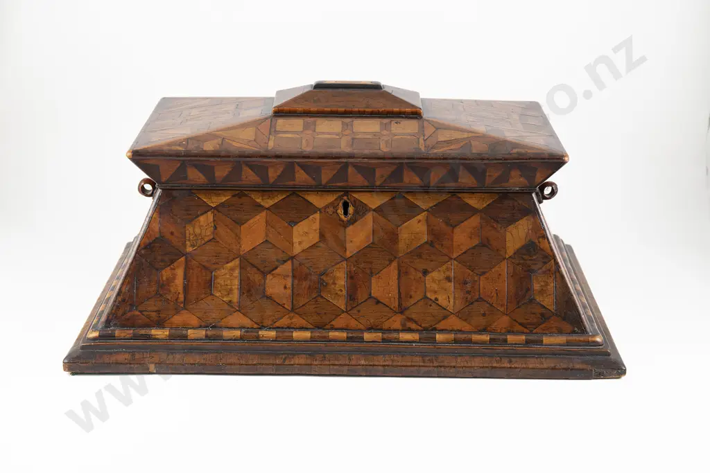 A Superb & Rare Vict Walnut & Parquetry Sideboard Tea Caddy Image 1++