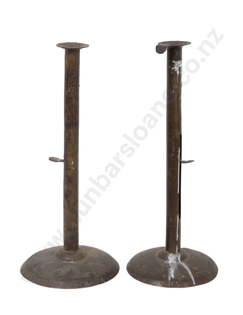 Pair Arts & Crafts Hollow Steel Side Ejector Candlesticks Image 1++