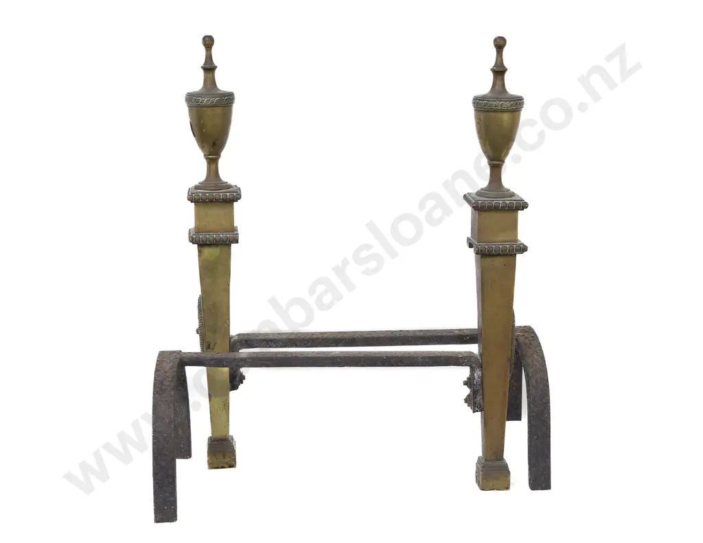 Pair C19th Cast Iron & Brass Fire Dogs Image 1++