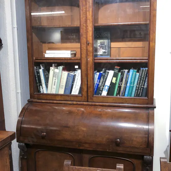 Vict Mahogany Cylinder Top Bureau Bookcase