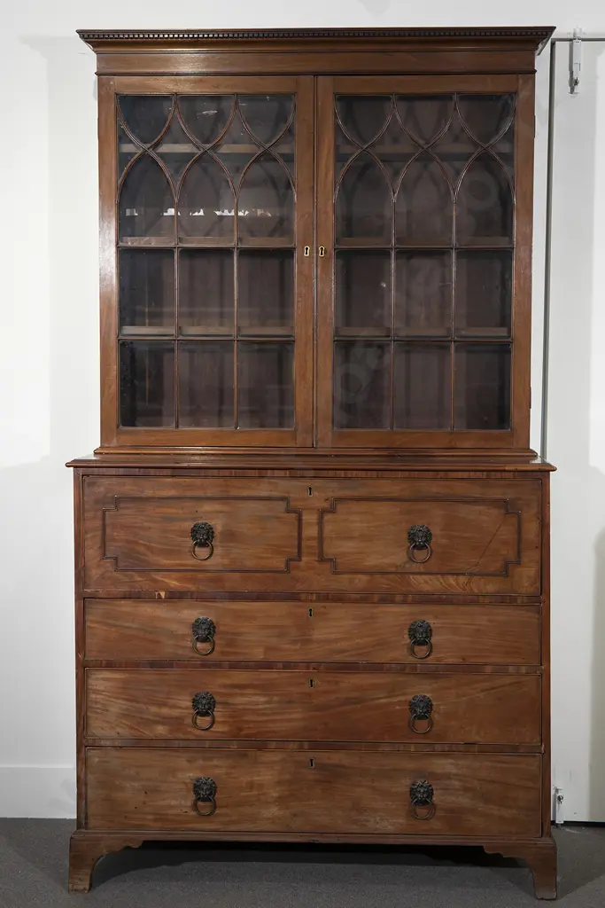 Geo III Mahogany Secretaire Bookcase Image 1++