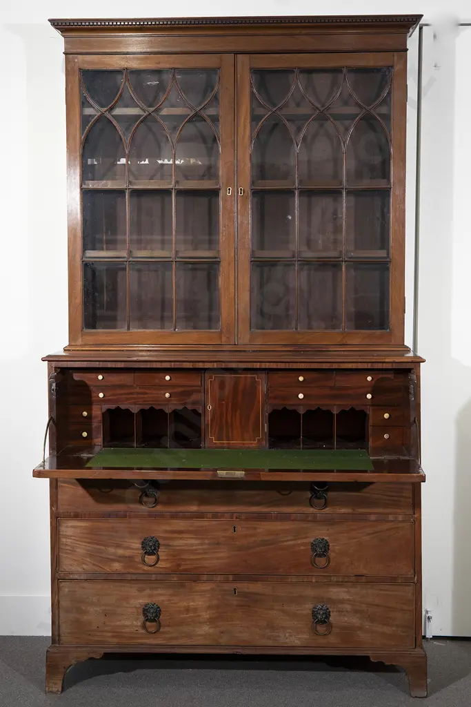 Geo III Mahogany Secretaire Bookcase Image 1++