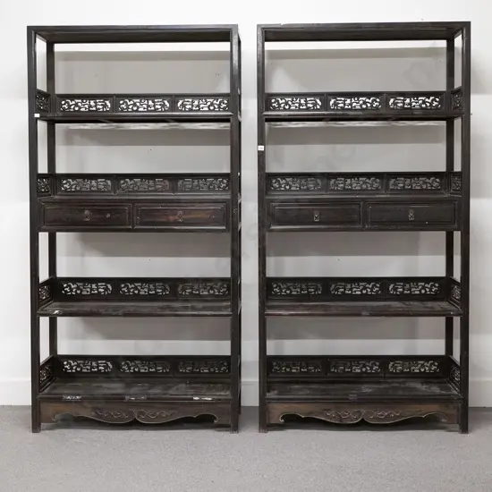 Pair Of Chinese Rosewood Display Cabinets