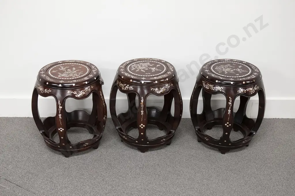Set Of 3 Modern Chinese Rosewood Garden/Veranda Stools Image 1++